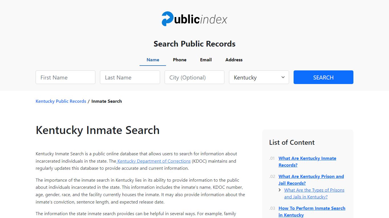Kentucky Inmate Search and Jail Records - ThePublicIndex